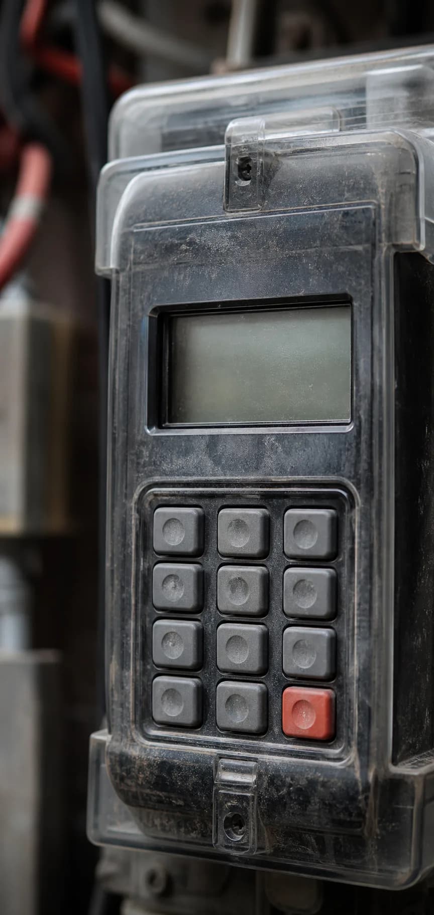 Close view of an industrial prepaid meter keypad