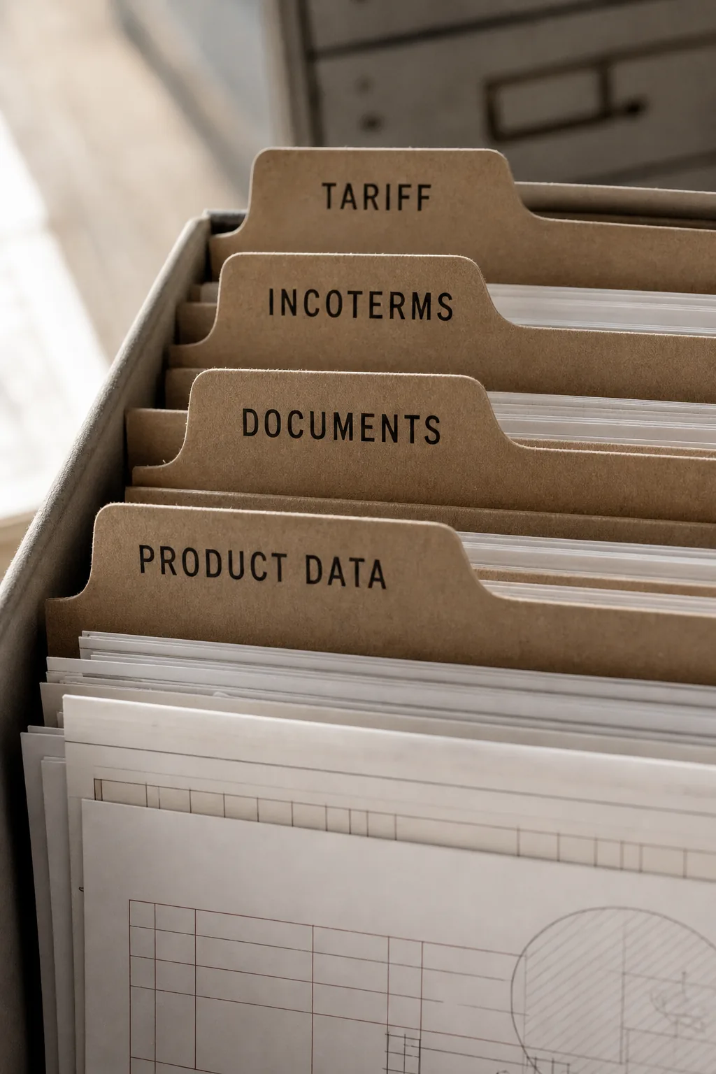 Indexed folders for trade and product documentation